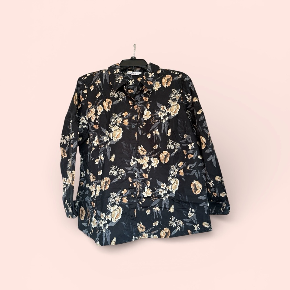 Floral Button Down Shirt in Black and Cream - Picture 2 of 2